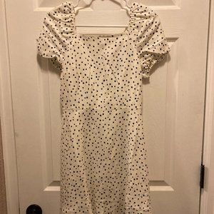 LOFT Black & White Polka Linen Dot Dress - Puff Sleeve, Bow Back
